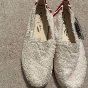 TOMS White Fuzzy Slip-On Shoes